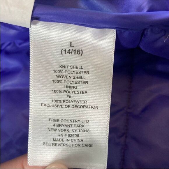 Free Country Kids Purple Full Zip Puffer Fleece Vest Jacket Large 14/16 - Picture 5 of 7